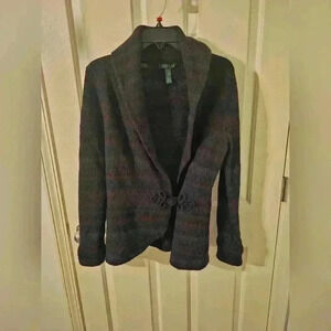 Ralph Lauren Sweater Wrap Tie CLASP FRONT wool EARTH TONE PURPLE Size S